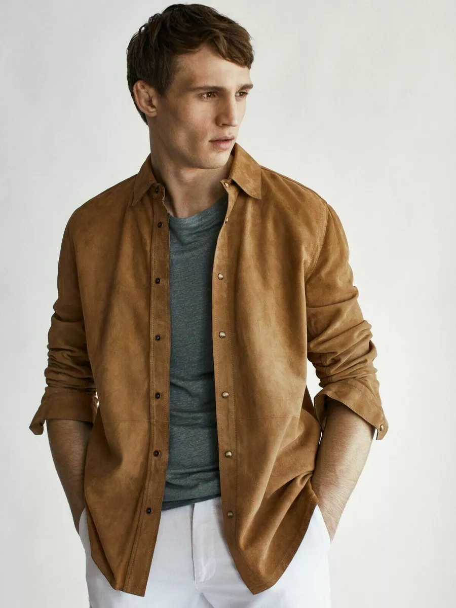 Mens suede leather shirt jacket sale