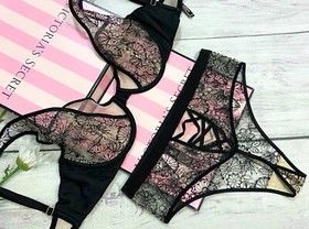 Victoria's Secret LUXE LINGERIE Unlined Floral Embroidered Plunge Bra Set Cheeky