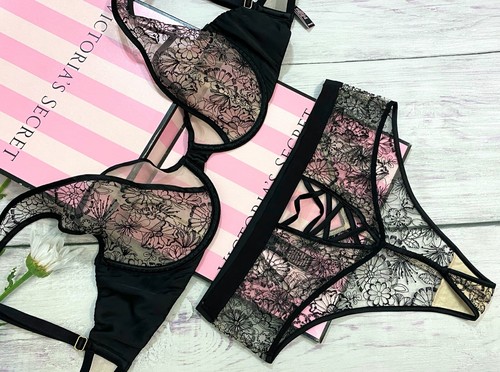 Victoria's Secret LUXE DESSOUS ungefüttert Blumen bestickt Ausschnitt BH-Set frech - Bild 3 von 6