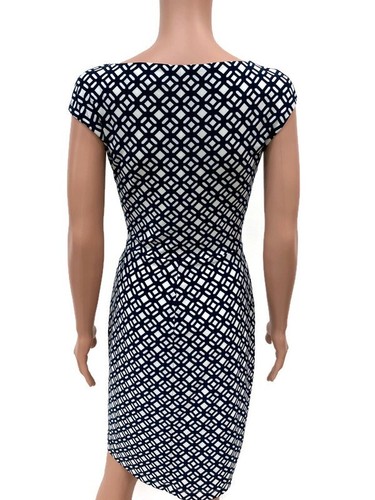 Lauren Ralph Lauren White Navy Geometric Sheath Dress Size 4 - Picture 2 of 12
