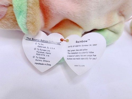 Ty Beanie Baby Arcobaleno Il Camaleonte dell'Iguana 1997 Lingua Fuori - Foto 4 di 6