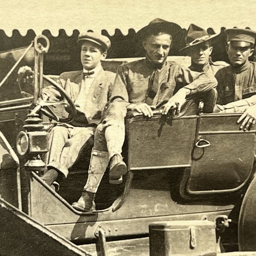 Antica cartolina fotografica reale RPPC WW1 bella militare esercito uomini auto - Foto 5 di 10
