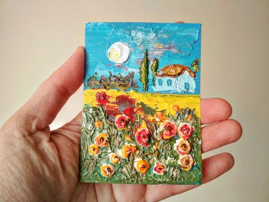 3D ACEO Original Art Tuscany Painting Small artwork 3.5 x 2.5 inches - Photo 7 sur 7