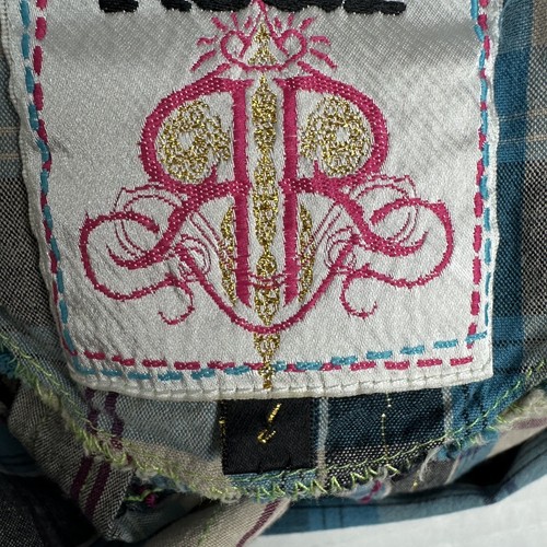 ROAR Womens Western Shirt Embroidered Rhinestone Blue Plaid Snap Roll Tab Size L - Picture 15 of 21