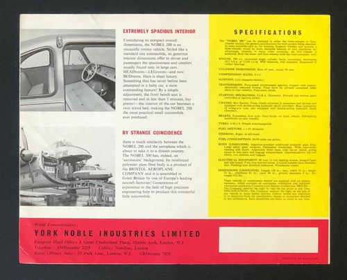 Folleto de ventas de microcoches Nobel 200 1958-1962 fotos especificaciones característica de colección - Imagen 3 de 4