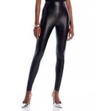 Commando Perfect Control Faux Leather Leggings L Black High Waist Stretch