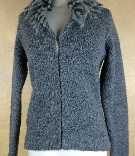 Cardigan Sweater Free People Wool Blend Fringed Gray Hook Clasp Closure M Solid - Picture 5 of 11