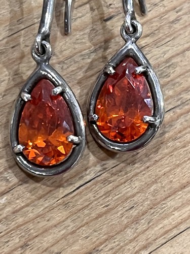 Sterling Silver Pear Teardrop Faceted Orange Citrine Hook Drop Dangle Earrings - Picture 4 of 9