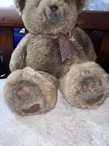 Vintage 1990 UNIPAK Teddy Bear Plush Stuffed Animal With Bow 25" Made in Korea - Picture 3 of 8