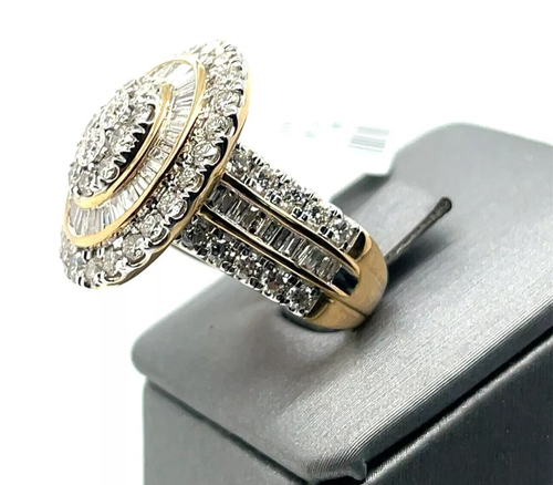 10k Yellow Gold 3.00 CT Round & Baguette Diamond Cluster Engagement Ring, S14980 - Picture 3 of 11