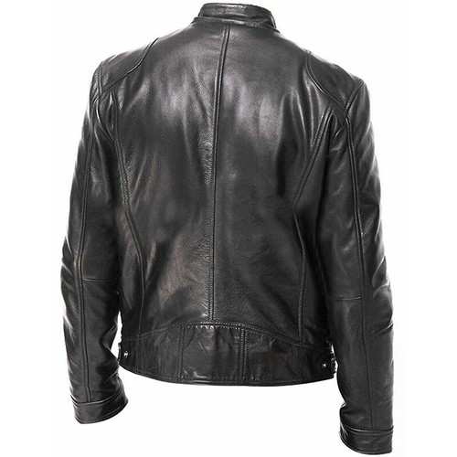 Men's PU Leather Jacket Zip Coat Stand Collar Motorcycle Jackets Outwear Tops - Picture 6 of 9
