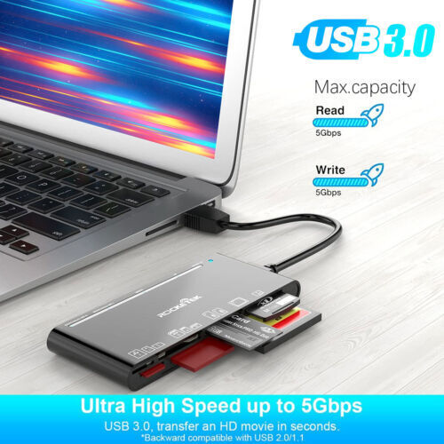 7-IN-1 USB 3.0 Memory Card Reader High-Speed 7 Ports for Micro SD SDXC CF PC TV - Picture 4 of 8