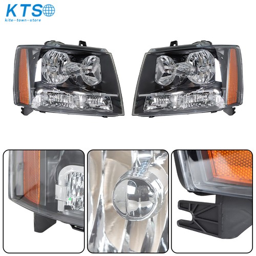 LH+RH Headlights For 2007-2014 Avalanche/Suburban/Tahoe Amber Corner Headlamp - Picture 9 of 13