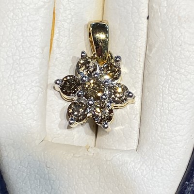 14KT YG CHAMPAGNER DIAMANT CLUSTER ANHÄNGER SCHNEEFLOCKE/STERN GVT2G-E