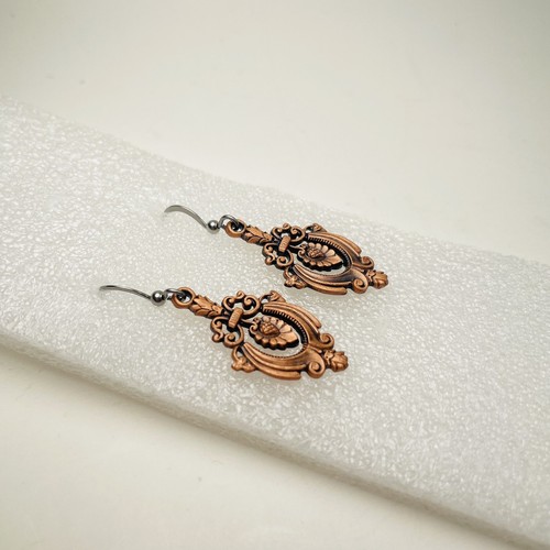 Filigree Copper Tone Provencal Open Cut Dangle Drop Hook Earrings