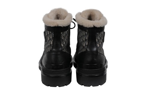 Dior Men Explorer Oblique Logo Boots US 12 EU 45 Black Beige Leather Shearling - Picture 6 of 11