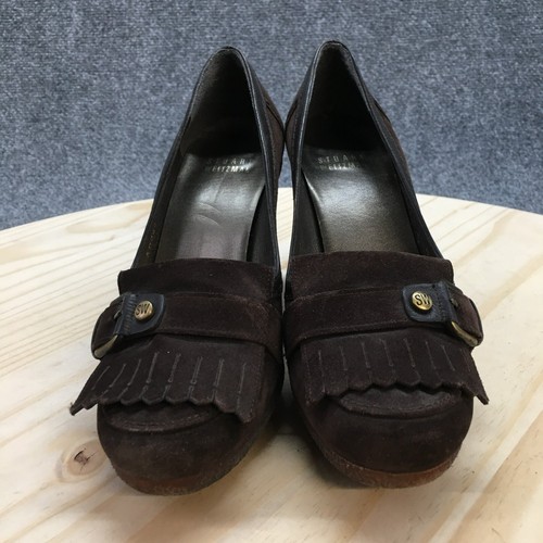 Stuart Weitzman Shoes Womens 5M Kiltie Pumps Brown Suede Casual Heeled Slip On - Picture 4 of 16