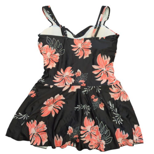 NEW Black and Pink Floral Tummy Control Swim Dress One Piece Swimsuit Women's XL - Picture 4 of 6