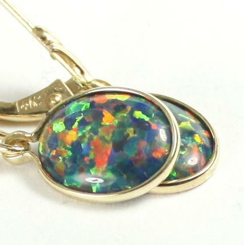 14 Karat Gold Ohrstecker, kreierter schwarzer Opal, E101 - Bild 1 von 6