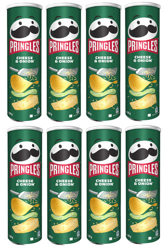 919687 8 X 165G TIN PRINGLES CHEESE & ONION FLAVOURED POTATO CHIPS & CRISPS