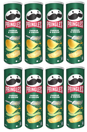 919687 8 X 165G TIN PRINGLES CHEESE & ONION FLAVOURED POTATO CHIPS & CRISPS - Picture 1 of 3