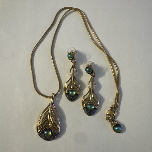 Thomas Blackshear Ébano Visiones 'ópalo' Pavo Real Pendientes y 19"" Conjunto de Collar Raro - Imagen 1 de 9