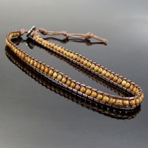 Handmade Wrap Adjustable 2 Layers Leather Bracelet Natural Gemstone 4mm Beads - Picture 45 of 81