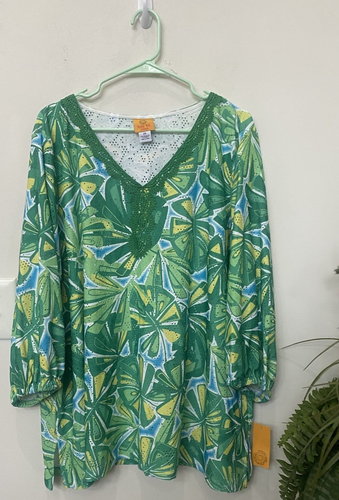 NWT Ruby Rd. Women’s Mint Multicolor Lace Trim Polyester Blend Blouse Top 2X $75 - Picture 1 of 7