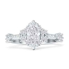 Halo Marquise Beaded style Engagement Ring CZ 925 Sterling Silver 11mm