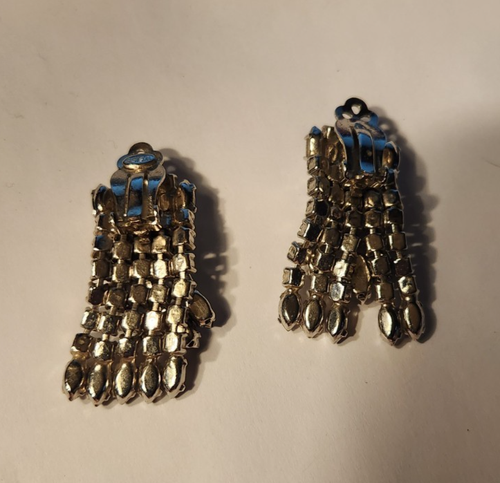 Pendientes de clip BLANCOS firmados de colección diamantes de imitación blancos GRANDES COLGANTES punta de marqués - Imagen 6 de 12