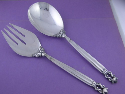 Sterling Georg Jensen 2-teiliges großes Salat-Servier-Set Eichel Dänemark ~ kein Mono - Bild 1 von 7