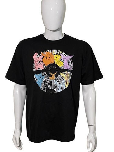 Pokémon Eevee Grafik Schwarz T-Shirt Kurzarm Rundhals Herren Größe XL Neu mit Etikett