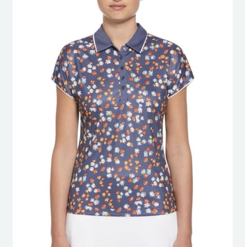 NEW CALLAWAY Opti-Dry Women’s Golf Shirt Short Sleeve Blue Size Large Floral $82