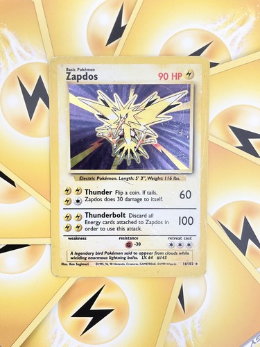 Pokémon TCG Zapdos Base Set 16/102 Holo Unlimited Holo Rare HP - Picture 1 of 2