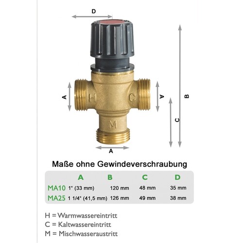 Resol Brauchwassermischer MA10 1" AG Thermostatisches Mischventil - Bild 2 von 4