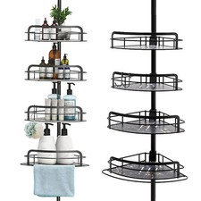 4 Tier Steel Tension Pole Shower Caddy Organizer w/ 4 Baskets Bath Storage Rack
