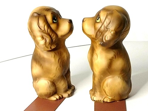2 Fermalibri Vintage Enesco - Cuccioli Spaniel Marrone Porcellana - Metà Secolo - Foto 5 di 12