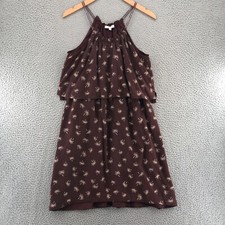 Madewell Dress Womens 8 Dream Drift Brown Silk Overlay Palm Tree Blouson Mini