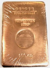 100 Troy Ounce ,999.9 Fine Copper Bar Geiger Edelmetalle Feinkupfer In Plastic