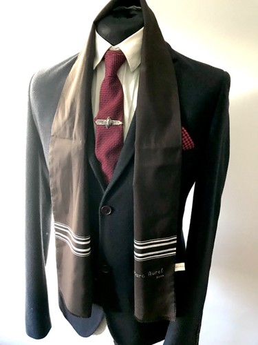 Herren Vintage einfarbig braun Schal, 60er rot Krawatte Herren seidig Retro Marc Aurel - Bild 4 von 9