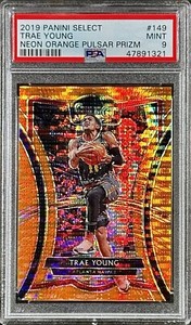 2019 Select FOTL #149 NEON ORANGE PULSAR /13 Trae Young 2nd Yr PSA 9 Mint Hawks