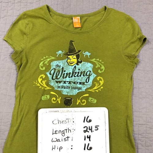 Vintage Witch T Shirt Women Medium Green Graphic Halloween Whimsical Gothic - Picture 24 of 24