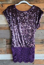 Twenty One Purple Sequined Cocktail Party Mini Dress Open Back Ruched Skirt