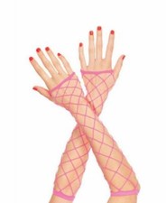 Women's Fingerless Fishnet Elbow-Length Gloves. Music Legs 410 NEW PINK WHITE
