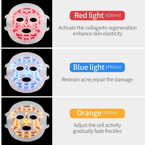 Dispositivo antienvejecimiento máscara facial de silicona terapia de rejuvenecimiento de fotones a color 3 LED - Imagen 2 de 10