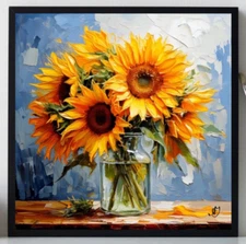 ORIGINAL Oil PAINTING on Canvas Sunflowers  Textured Art 12x12 in Custom Order