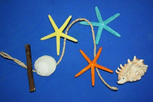(2) Fiesta Seashell Mobiles Colorful Tiki Bar Decor Natural Starfish, 2 Mobiles - Picture 3 of 10