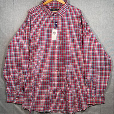Polo Ralph Lauren Men's 5XB Striped plaid long Sleeve Polo Big & Tall