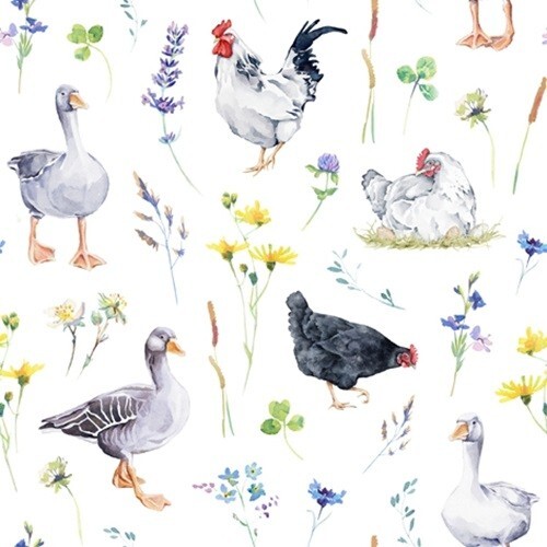 4 x Lunch Napkins/33cm/3Ply/Decoupage/Birds/Chickens/Geese/Poultry