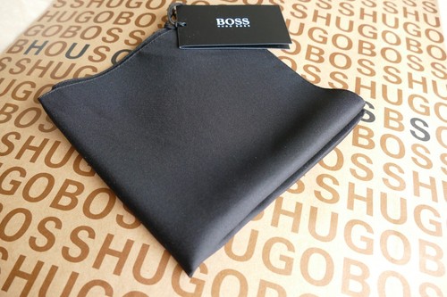 New Hugo BOSS mens black 100% silk suit shirt tux prom wedding tie Pocket Square - Picture 6 of 15